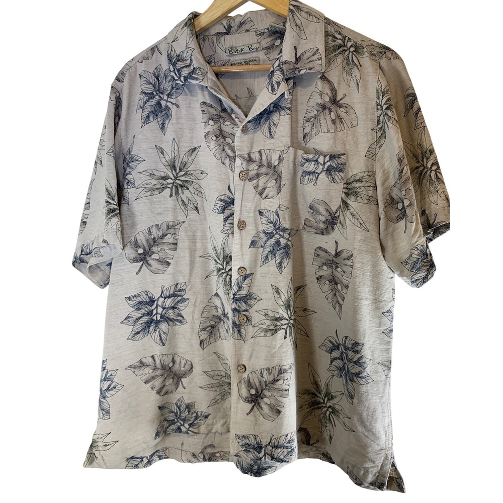 Batik Bay Tropical Leaf Large Silk Hawaiian Coastal Camp Mens Shirt